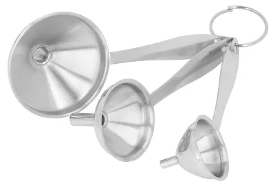 Immagine prodotto di 3 piccoli imbuti in acciaio inossidabile, set multifunzionale di mini-imbuti per il travaso di oli essenziali e altri liquidi