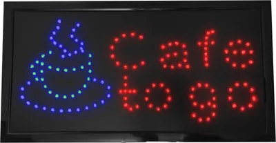Zdjęcie produktu dla Podświetlany szyld reklamowy LED, 48 x 25 cm, kawiarnia, czerwony niebieski