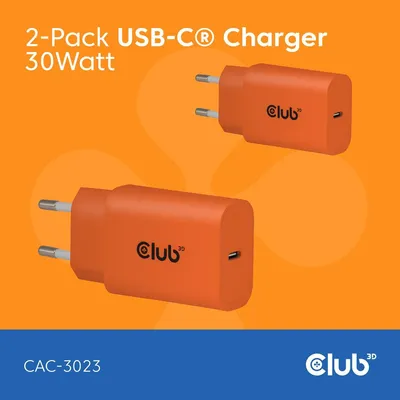 Immagine prodotto di Club 3D CAC-3023 Club3D Lifestyle Ladegerät USB-C 30Watt, 2Stk  orange retail