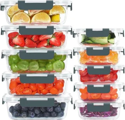 Productafbeelding van 10 stuks glazen voedselopslagcontainers - Luchtdichte lunchboxen voor maaltijdbereiding