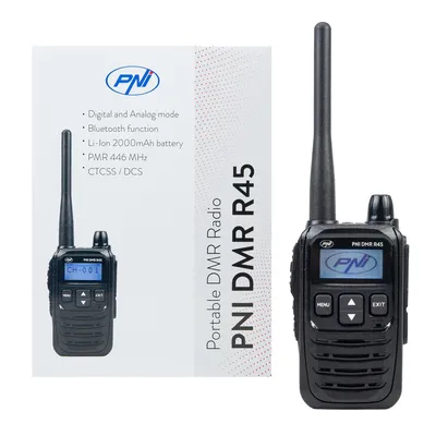 Immagine prodotto di Trasmettitore radio portatile PNI DMR R45, digitale e analogico, 446 MHz, 16 canali digitali e 99 canali analogici