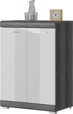 Produktbild von Kommode "Shawn" weiß Hochglanz und Rauchsilber grau Sideboard 60 x 85 cm