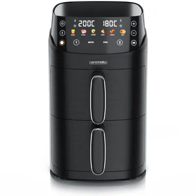 Produktbild von Arendo Heißluftfritteuse Doppelkammer XXL übereinander, Airfryer 2 Kammern, 5L, Dual Zone, 2000 W, mit Zubehör, Umluft Backofen, Edelstahl, fettarmes gesundes Kochen
