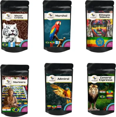 Produktbild von Los Gustos Kaffee Ganze Bohne Set 6x70 g - Kaffeebohnen, das perfekte Geschenk, Ganze Bohnen, Frisch Geröstet