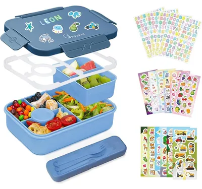 Produktbild von Brotdose Kinder mit Fächern 1300ML, Auslaufsicher, Bento Box mit Besteckset, Dunkelblau, 6 Fächer
