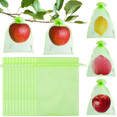 Imagen del producto de Bolsas de protección para frutas, color verde, 60 unidades, 20 x 30 cm, reutilizables, para árboles frutales