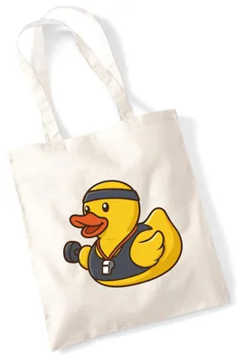 Produktbild von Huuraa Jutebeutel Quietscheente Fitness-Trainer Gummiente Coach 10 Liter Natural Baumwolle Tasche Geschenkidee