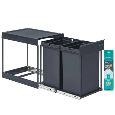Produktbild von SONGMICS Mülleimer küche, Mülltrennsystem für Unterschrank, 2 x 20 L, Abfalleimer 2 Fächer, ausziehbar, Stahlrahmen, ABS-Deckel, grau