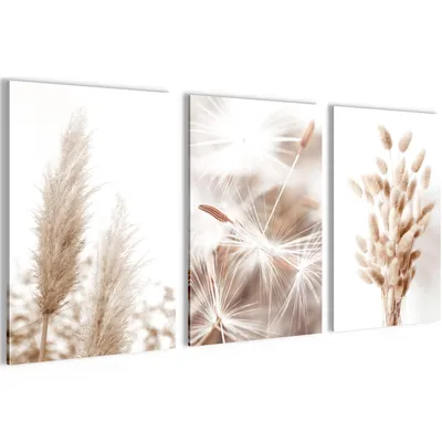 Produktbild von Novart Bilder Set Boho Pampasgras - Kein Extra Rahmen benötigt - Wandbilder für Wohnzimmer Schlafzimmer - 3 Teilig Deko Beige - N008936a