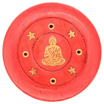Produktbild von 1x Räucherstäbchenhalter aus Mangoholz Buddha rot rund Räucherkegel