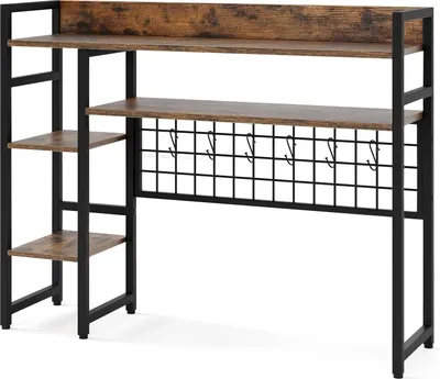 Produktbild von Schreibtischregal-Organizer mit 4 Ebenen und 6 Haken, Braun