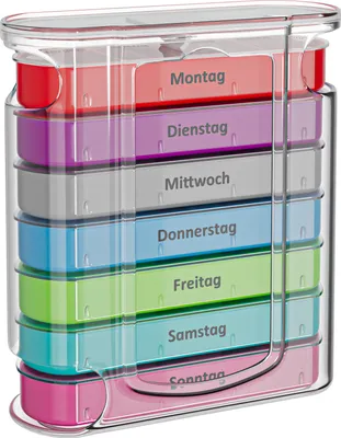 Produktbild von WELLGRO Tablettenbox 7 Tage 4 Fächer – Pillenbox & Medikamentenbox mit Tagesaufteilung, große Pillendose als Tabletten Organizer für Zuhause & Reise