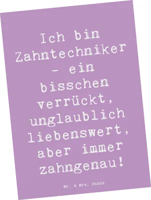 Produktbild von Mr. & Mrs. Panda Postkarte Spruch Zahntechniker Spaß - Lavendeltraum - Geschenk, ein bisschen verrückt, handgefertigte Geschenke, stolzer, Berufsgestaltung, bildkarte