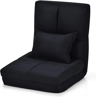 Produktbild von GOPLUS Bodenstuhl mit 1 Kissen, Bodensofa mit Schlaffunktion, Bettsofa mit 5-Fach Verstellbarer Rückenlehne, als Sofa/Liege/Bett, Klappbar, für Wohnzimmer Schlafzimmer (Schwarz)
