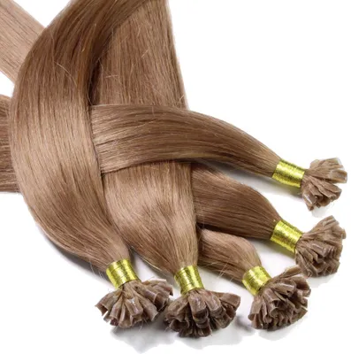 Produktbild von hair2heart Bonding Extensions Echthaar glatt 8/1 Hellblond Asch - 25 Strähnen 0.5g 60cm, Echthaar Extensions für langanhaltende Haarverlängerung