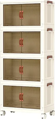 Produktbild von Aufbewahrungsbox mit Deckel, 42L Boxen Aufbewahrung 4er-Pack Ordnungsboxen Storage Boxes, Plastikbox Stapelkisten Lagerboxen mit Rädern durchsichtig