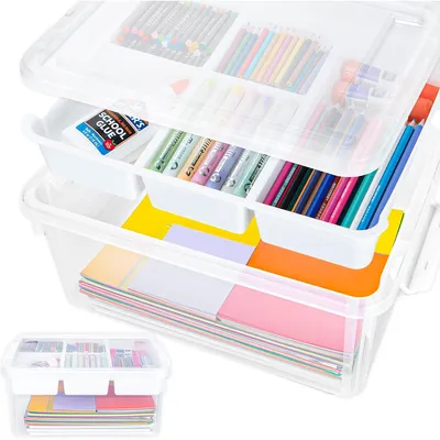 Produktbild von Kinder Spielzeugbox 16L transparent,Stapelbar Aufbewahrungsbox,Doppelschicht Design mit Griff,Stapelbox, weiß