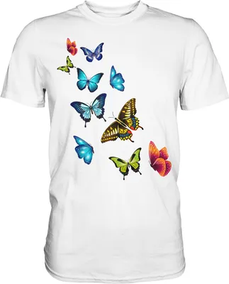 Produktbild von Bunte Farbenfrohe Schmetterlinge T-Shirt – White / S