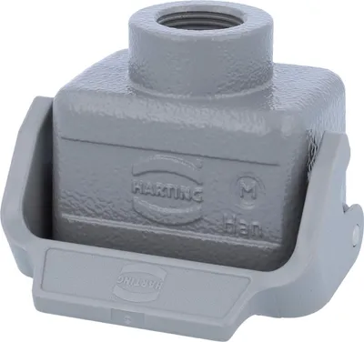 Produktbild von HARTING Han 6B Kupplungsgehäuse niedrig, 1xM20 gerader Kabelabgang, mit 1 Längsbügel Verschraubung M20 Klemmbereich