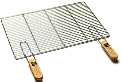 Image de Grille de barbecue en acier inoxydable, dimensions 50 x 35 cm, avec poignées amovibles