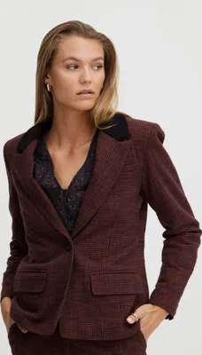 Image de ATELIER RÊVE ICHI IRELISE BL Blazer pour femme Blazer court avec col à revers Coton épais Motif à carreaux