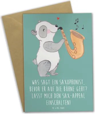 Produktbild von Mr. & Mrs. Panda Grußkarte Magischer Saxophon-Charme - Meeresbrise - Geschenk, Instrument lernen, Herausforderung, Saxophonist, Klappkarte, weihnachtskarten, Bühne, Blues
