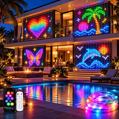 Produktbild von Bunt Lichterkette Lichtervorhang Innen, 3x3m 400 Led Lichterkettenvorhang, Smart Lichterketten RGBIC Vorhang Für Zimmer Party Balkon Hochzeit Deko