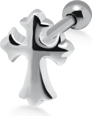 Produktbild von Ohrring Helix Ohrpiercing 925 Sterling Silber Kreuz in verschiedenen Farben Material - Silber Verschlusskugel - 3 mm Stablänge - 6 mm