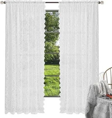 Produktbild von 2 Stück Vorhang Boho Modern Vorhange Spitze Verdunkelungsvorhang Halbtransparent Vorhänge für Wohnzimmer Schlafzimmer,Farbe: Weiß, Größe: 132*213cm