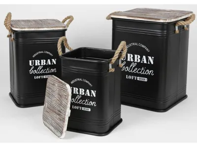 Produktbild von 3er Set Sitztonnen Metall Hocker Deckel Dekoration Box Aufbewahrung Gäste Garten