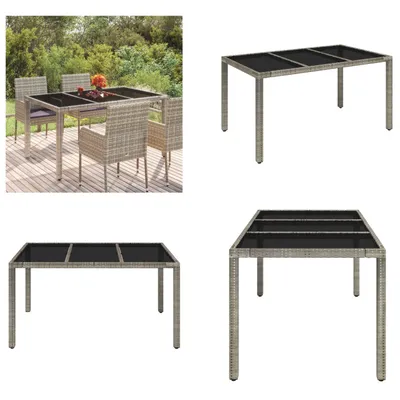 Produktbild von vidaXL Gartentisch mit Glasplatte Grau 150x90x75 cm Poly Rattan - Gartentisch Mit Glasplatte - Gartentische Mit Glasplatten - Gartenmöbel - Esstisch