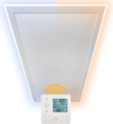 Produktbild von Heidenfeld Infrarot Deckenheizung Deckenbeleuchtung HF-HP500 - Bis 20 m² - Mit Licht Kalt/Warmweiß - Fernbedienung - LED-Rahmen - Dimmbar (800 Watt)