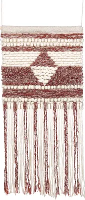 Produktbild von BELIANI Handgewebter Wanddekoration aus Wolle in Rot und Beige mit Fransen Geometrisches Muster im Boho-Stil Wohn- und Schlafzimmer