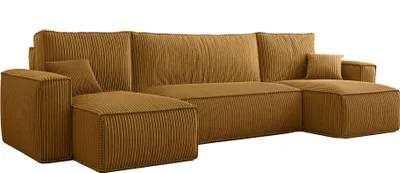 Produktbild von Selsey Scarlo - Wohnlandschaft mit Schlaffunktion, Stauraum und Cordbezug, senfgelb