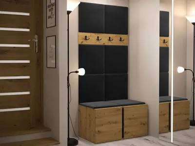 Obrázok produktu pre Stena do predsiene s čalúnenými panelmi 42x42 SELAND 4 - dub artisan / čierna