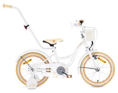 Produktbild von Mädchenfahrrad 16 Zoll Glocke Zusatzräder Schubstange Flower Bike ecru weiß