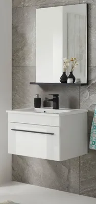 Produktbild von Badmöbel Set "Design-D" in weiß Hochglanz 2-teilig inkl. Waschbecken 60 x 200 cm