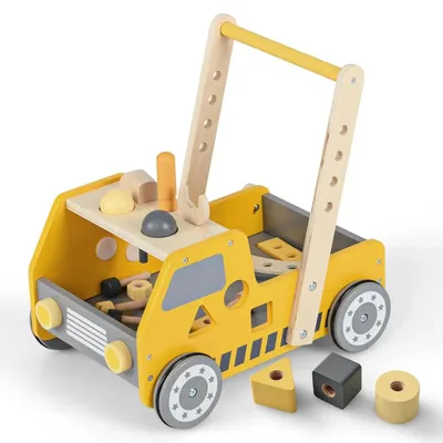 Immagine prodotto di Girello in legno 2 in 1 - Centro attività con banco da lavoro - A partire da 1 anno - Giallo