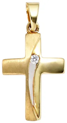 Produktbild von Anhänger Goldkreuz Kreuz mit Zirkonia 333 Gold Gelbgold teilmattiert