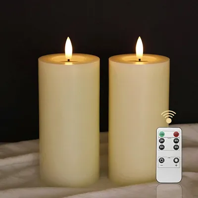 Produktbild von Set aus 2 LED-Deko-Kerzen aus Wachs Beige 15 cm mit Fernbedienung