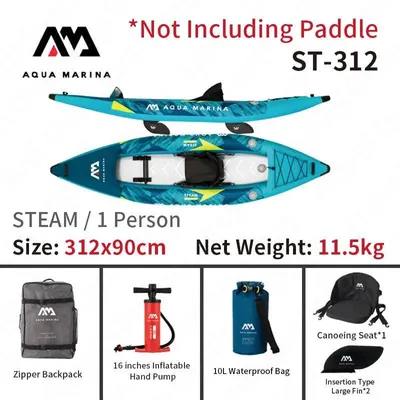 Produktbild von STEAM aufblasbares Kajak Kanu - 1–2 Personen - 312/412x90cm - 2+1 Luftkammern - bis 4,35 psi - Set B