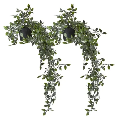 Image de Relaxdays - Plantes artificielles suspendues, lot de 2 plantes artificielles suspendues, lierre, plantes en plastique, H x P 60 x 20 cm, vert/noir