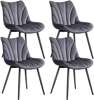Imagen del producto de Juego de 4 sillas de comedor, sillas tapizadas para comedor con respaldo, ideales para salón, cocina o comedor. Asiento de terciopelo, patas de metal, capacidad de carga de hasta 150 kg. Color: gris oscuro