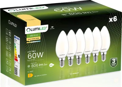 Produktbild von LUMILED B35 E14 LED Lampe 6 Stück Set 7W (ersetzt 60W) 806 lm Kerze Birnen Milch Glas Leuchtmittel Kerzenform 3000K Warmweiß Lampen 360°