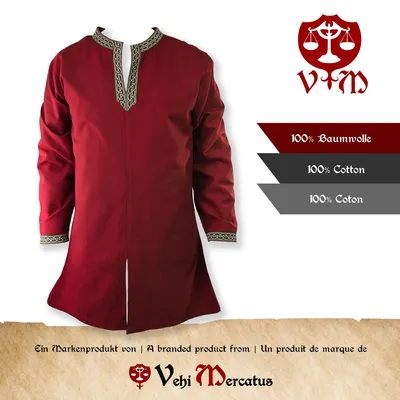 Produktbild von Klassische Wikinger Tunika rot mit Knotenmuster "Hakon", langarm XL