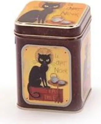 Produktbild von Dose "Le Chat Noir" 100g eckig, Stülpdeckel, geprägt 9,8 x 6,5 x 6,5 cm