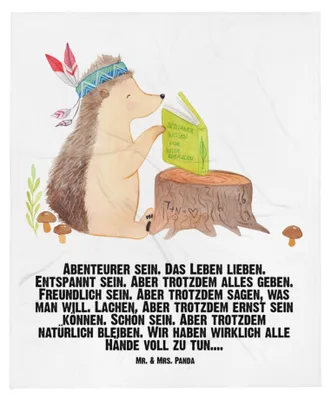 Produktbild von Mr. & Mrs. Panda Fleecedecke Igel Federschmuck - Weiß - Geschenk, Erstlingsdecke, Lagerfeuer, Tiere, Abenteuer, Kinderwagendecke, Camping, Plaid, Indianer, Babydecke