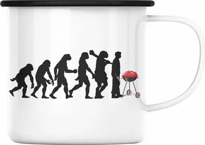 Produktbild von Trendation - Grillen Herzschlag Geschenk Emaille Tasse Sommer Emaille Emaille Tasse Becher Vatertag Geschenkidee Steak Fleisch Fans (Schwarz)