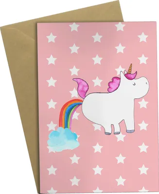 Produktbild von Mr. & Mrs. Panda Grußkarte Einhorn Pupsen - Rot Pastell - Geschenk, osterkarte, Unicorn, Grußkarten, Lustig, neujahrskarte, Freundin, weihnachtskarten, Regenbogen, Spaß