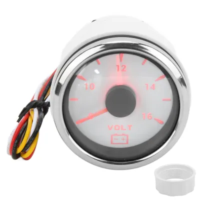 Zdjęcie produktu dla Woltomierz morski 52 mm – wskaźnik napięcia 8–16 V z wskazówką, podświetlenie w 7 kolorach, wodoodporny (IP67) do łodzi, kamperów i samochodów, kolor biały
